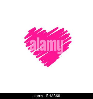Hand painted red heart, one line. Hand drawing of heart doodle by crayon . use for background Stock Vector