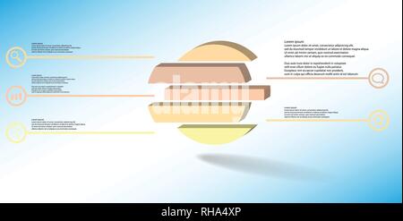 3D illustration infographic template. The embossed ring is divided to five color shifted parts. Object is arranged on blue white background. Color lin Stock Vector