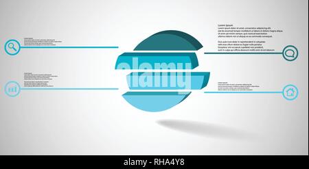 3D illustration infographic template. The embossed ring is divided to four color shifted parts. Object is arranged on grey white background. Color lin Stock Vector