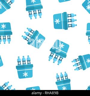 Portable fridge refrigerator with water bottle icon seamless pattern background. Freezer bag container vector illustration. Fridge and soda drink symb Stock Vector