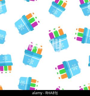 Portable fridge refrigerator with water bottle icon seamless pattern background. Freezer bag container vector illustration. Fridge and soda drink symb Stock Vector