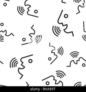 Voice command with sound waves icon seamless pattern background. Speak control vector illustration. Speaker people symbol pattern. Stock Vector