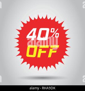 Discount sticker vector icon in flat style. Sale tag sign illustration on white background. Promotion 40 percent discount concept. Stock Vector