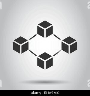 Blockchain technology vector icon in flat style. Cryptography cube block illustration. Blockchain algorithm concept. Stock Vector