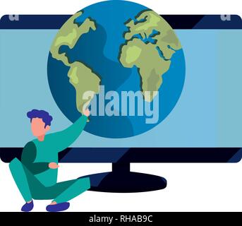 authorship man world computer digital copyright vector illustration Stock Vector