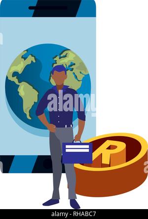 businessman mobile world registered copyright vector illustration Stock Vector