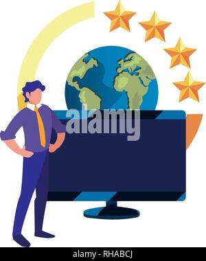 businessman computer world digital copyright of intellectual vector illustration Stock Vector