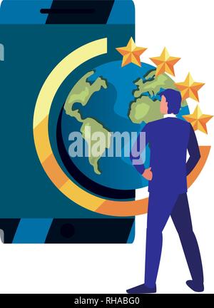 business man world mobile digital copyright vector illustration Stock Vector