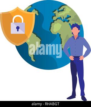 man world shield security digital copyright vector illustration Stock Vector