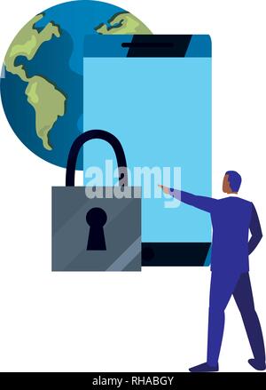 man world security mobile digital copyright vector illustration Stock Vector