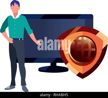 man shield world computer digital copyright vector illustration Stock Vector