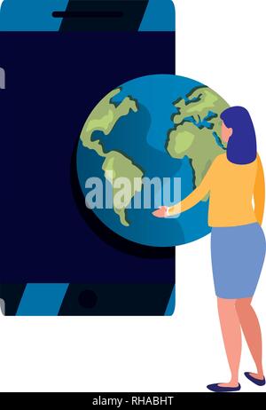 woman world mobile digital copyright vector illustration Stock Vector