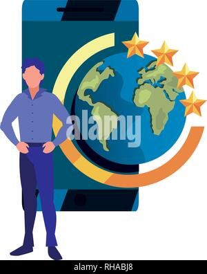 man world mobile digital copyright vector illustration Stock Vector