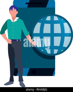 man world mobile digital copyright vector illustration Stock Vector