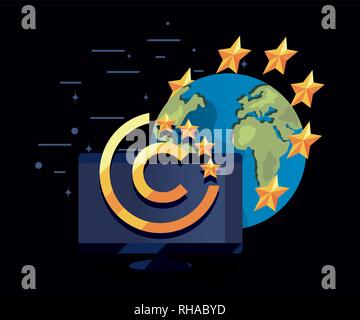 copyright world computer digital symbol vector illustration Stock Vector