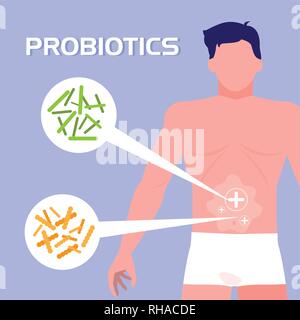 body of man with probiotics organisms vector illustration design Stock Vector