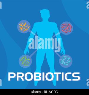 body of man with probiotics organisms vector illustration design Stock Vector