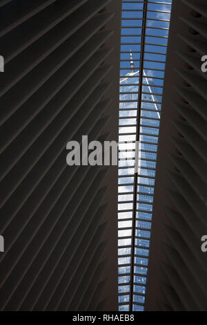 Low Angle View of One World Trade Center Seen Through Oculus, New York City, New York, USA Stock Photo