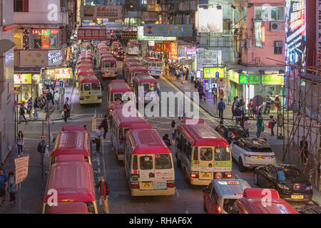 Kowloon, Hong Kong - April 22, 2017: Mini Bus Light Public Transport at Tung Choi Street in Mong Kok, Kowloon, Hong Kong. Stock Photo