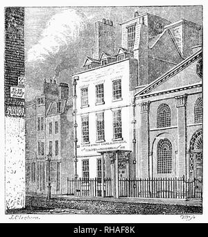 Sir Isaac Newton's house in Islington, London.  Newton FRS PRS (1642-1726/27) was an English mathematician, physicist, astronomer, theologian widely recognised as one of the most influential scientists of all time, and a key figure in the scientific revolution. In his book 'Mathematical Principles of Natural Philosophy', first published in 1687, Newton formulated the laws of motion and universal gravitation, the laws of planetary motion, account for tides, the trajectories of comets, the precession of the equinoxes and other phenomena. Stock Photo