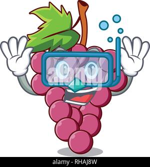 Diving red grapes fruit isolated in character Stock Vector