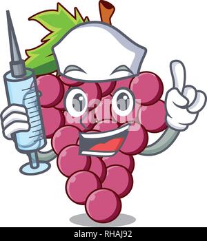 Nurse red grapes fruit isolated in character Stock Vector