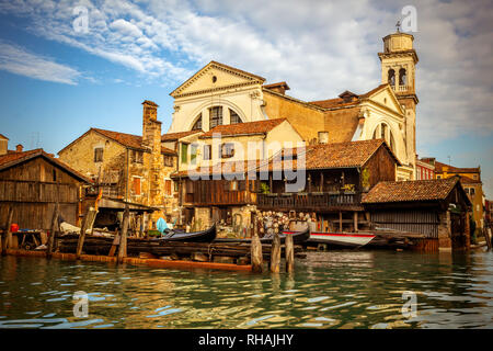 Gondola repair boatyard in Venice Italy Stock Photo