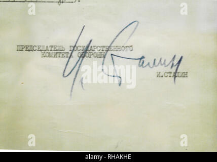 Stalin signature. December 2013, exhibition in Moscow on the