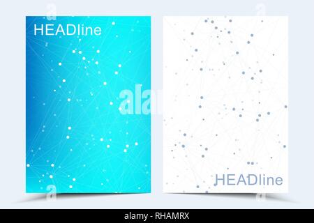 Business vector templates for brochure, cover, flyer, annual report, leaflet. Abstract composition with molecule structure, dots, lines. Wave flow Stock Vector