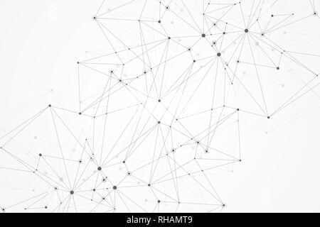 Abstract polygonal background with connected lines and dots. Minimalistic geometric pattern. Molecule structure and communication. Graphic plexus Stock Vector