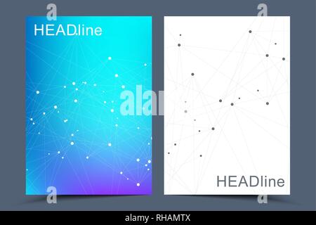 Business vector templates for brochure, cover, flyer, annual report, leaflet. Abstract composition with molecule structure, dots, lines. Wave flow Stock Vector