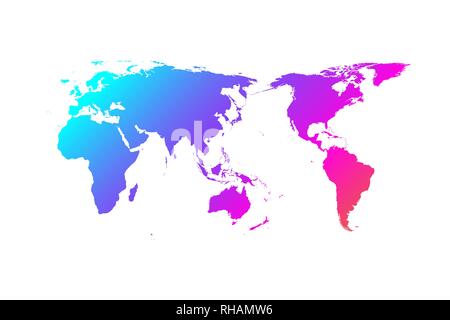 Colorful world map vector gradient design, Asia in center Stock Vector