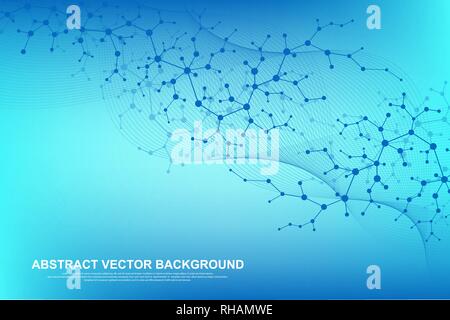 Scientific molecule background for medicine, science, technology, chemistry. Wallpaper or banner with a DNA molecules. Vector geometric dynamic Stock Vector