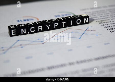 Encryption on wooden blocks. Entrance Information Key Cyber Concept Stock Photo