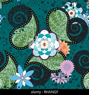 Paisley Flowers Seamless Pattern Vector Illustration Stock Vector
