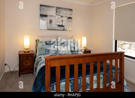 Bedroom homewares of a room with a double bed Stock Photo