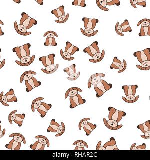 Seamless pattern of dogs in cartoon style. On white background, vector illustration. Stock Vector