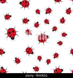 Ladybugs seamless pattern in cartoon style. On white background, vector illustration. Stock Vector