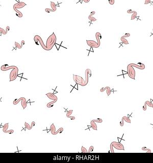 Seamless pattern from flamingos in cartoon style. On white background, vector illustration. Stock Vector