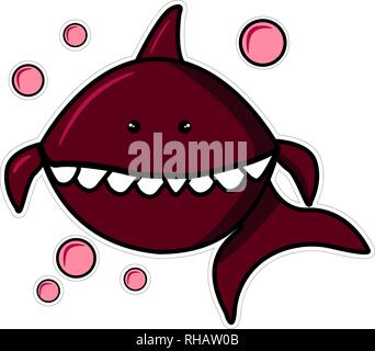Red Shark and pink Bubbles isolate white background. Cartoon character for t-shirts, sweatshirts, gifts. Vector illustration for clothes or cards Stock Vector
