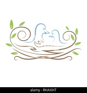 Nest and Birds Icon Isolated Stock Vector
