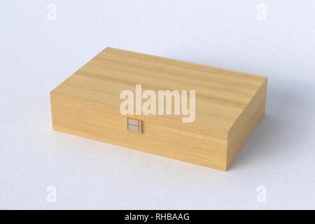 Wooden closed long box or casket on white background Stock Photo