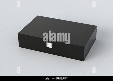 Black closed long box or casket on white background Stock Photo