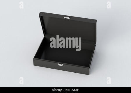 Black open empty long box or casket on white background Stock Photo