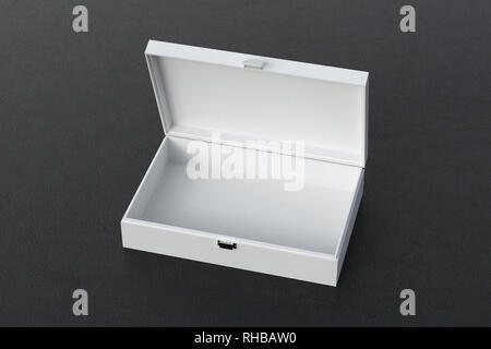 White open empty long box or casket on black background Stock Photo
