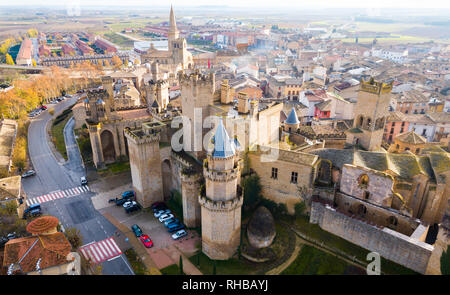 Aerial view of castle Palacio Real de Olite. Navarre. Spain Stock Photo