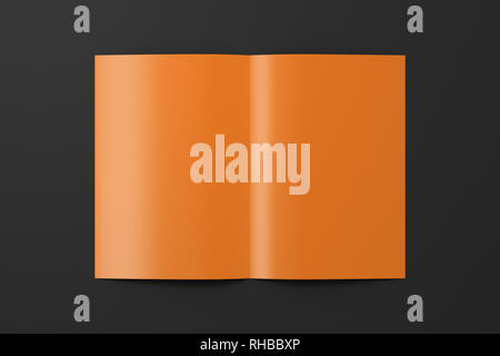Blank brown half-folded flyer leaflet on black background. With clipping path around brochure Stock Photo