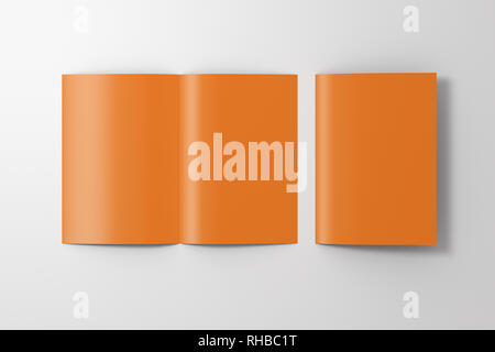 Blank brown open and folded half-folded flyer leaflet on white background. With clipping path around brochure Stock Photo