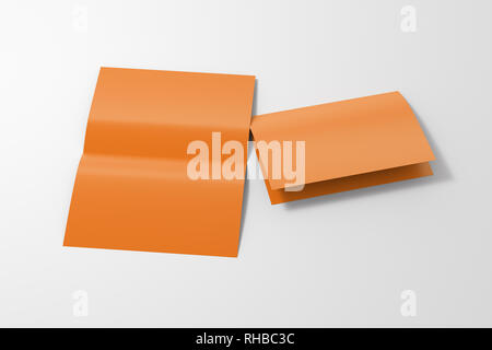 Blank brown open and folded half-folded flyer leaflet on white background. With clipping path around brochure Stock Photo