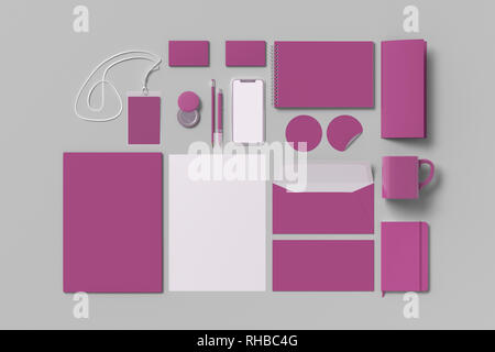 Corporate identity. Pink stationary branding set mock up on white background Stock Photo